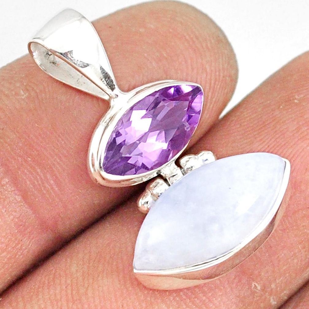 10.15cts natural rainbow moonstone amethyst 925 sterling silver pendant r77422