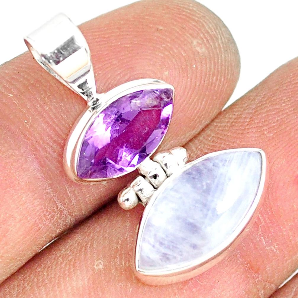 10.05cts natural rainbow moonstone amethyst 925 sterling silver pendant r81294