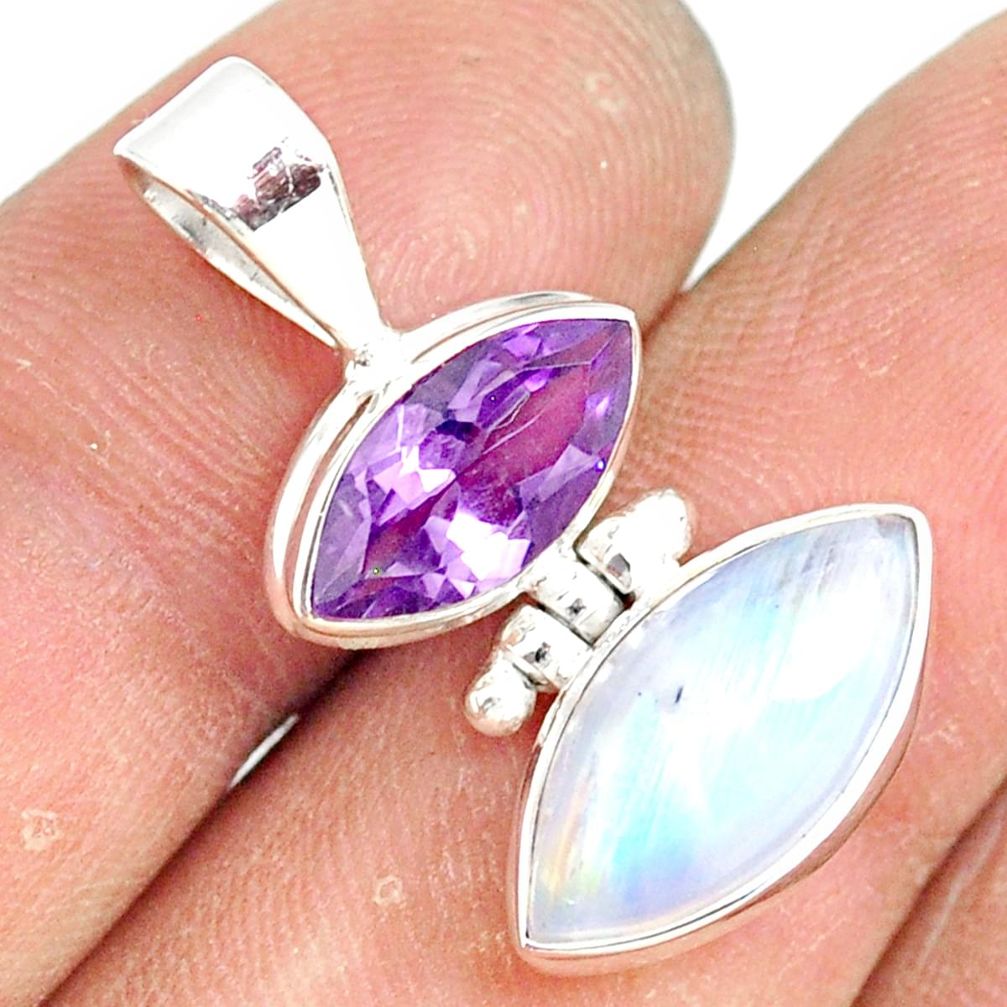10.08cts natural rainbow moonstone amethyst 925 sterling silver pendant r81298
