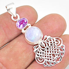 Clearance Sale- 4.86cts natural rainbow moonstone amethyst 925 sterling silver pendant r81382