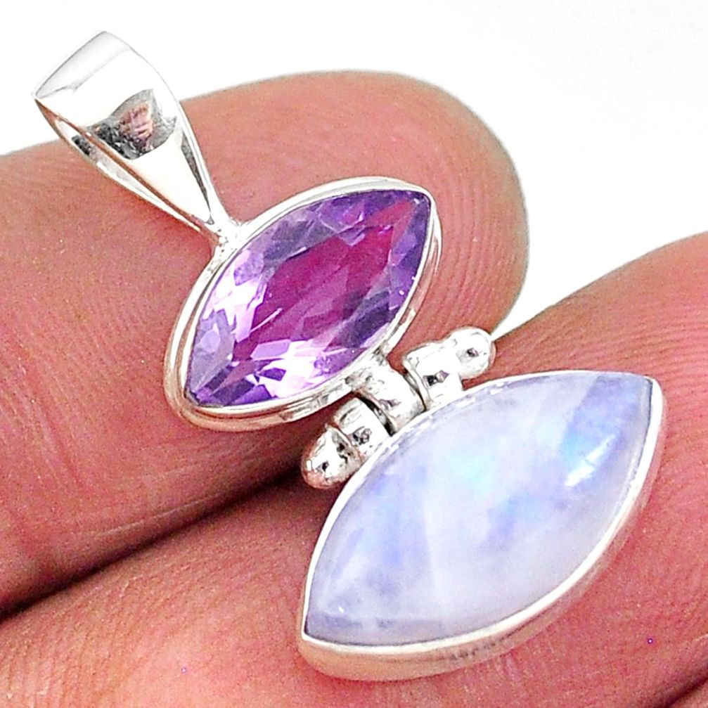 9.72cts natural rainbow moonstone amethyst 925 sterling silver pendant t11086