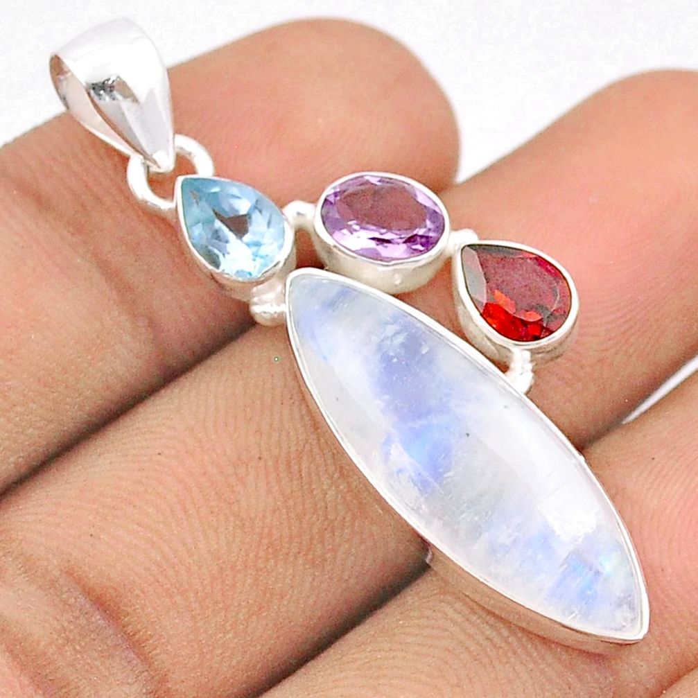 17.18cts natural rainbow moonstone amethyst garnet topaz silver pendant u16803