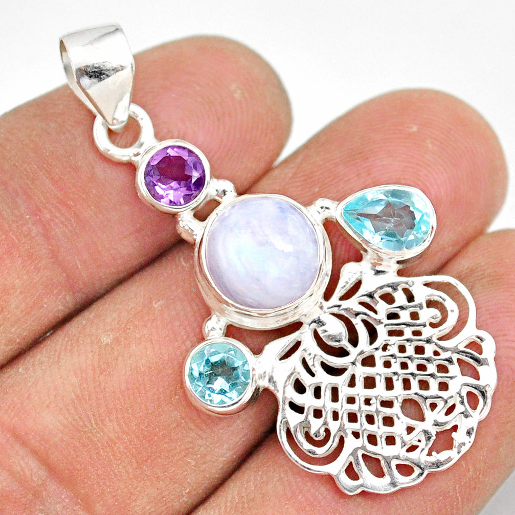 7.40cts natural rainbow moonstone amethyst topaz 925 silver pendant r81363