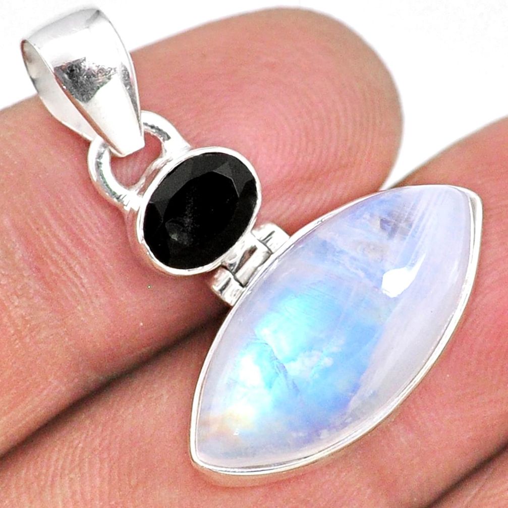 12.55cts natural rainbow moonstone black onyx 925 sterling silver pendant r63721