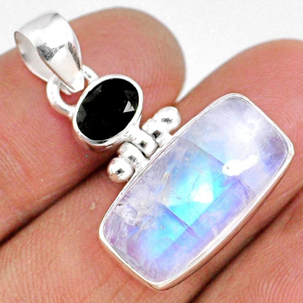 12.06cts natural rainbow moonstone black onyx 925 sterling silver pendant r63722