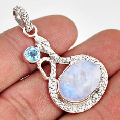 11.10cts natural rainbow moonstone blue topaz 925 silver snake pendant y80218