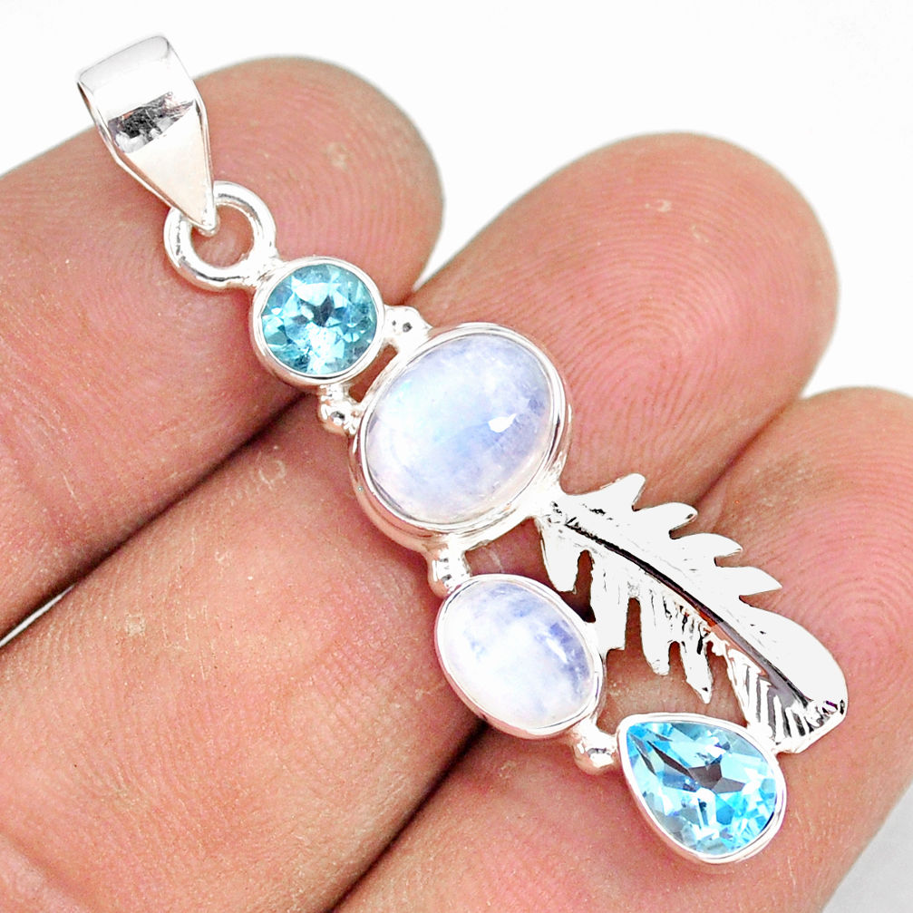 8.44cts natural rainbow moonstone blue topaz 925 sterling silver pendant r81355