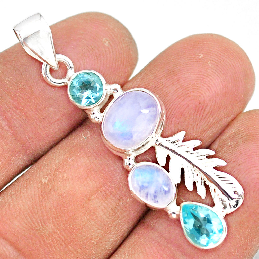 7.50cts natural rainbow moonstone blue topaz 925 sterling silver pendant r81367