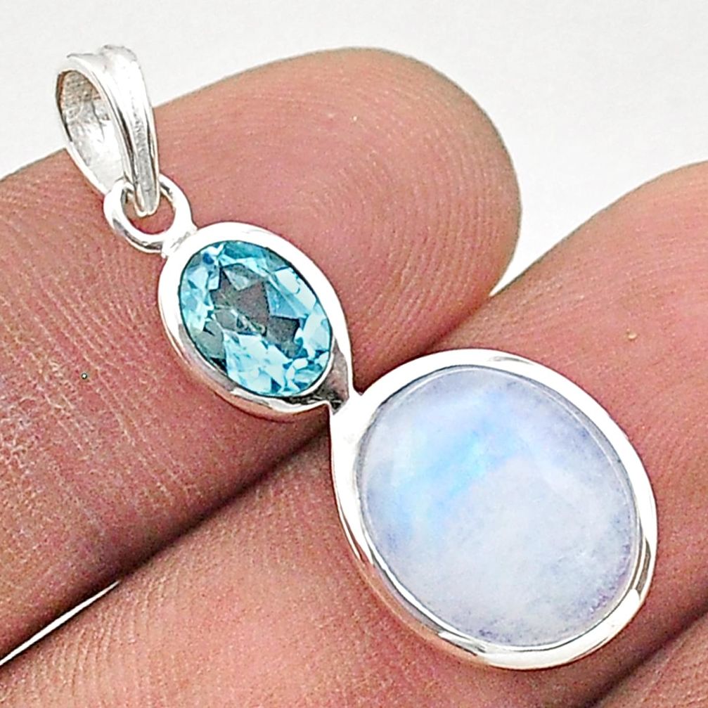 6.78cts natural rainbow moonstone blue topaz 925 sterling silver pendant t66180