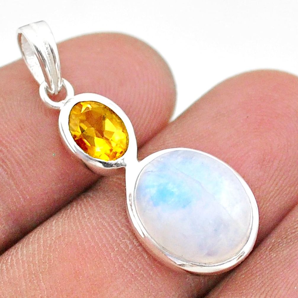 6.29cts natural rainbow moonstone citrine 925 sterling silver pendant t43072