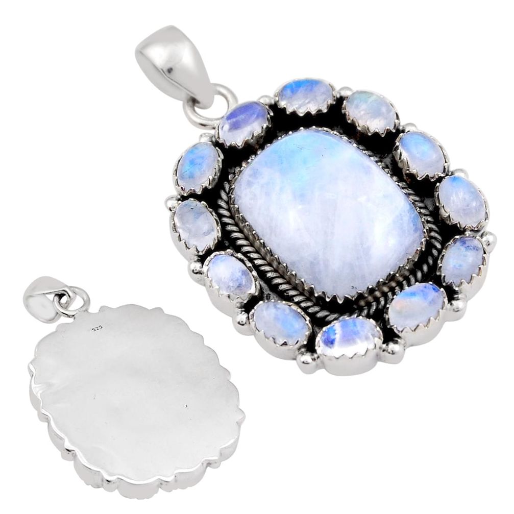 27.35cts natural rainbow moonstone octagan 925 sterling silver pendant c30410