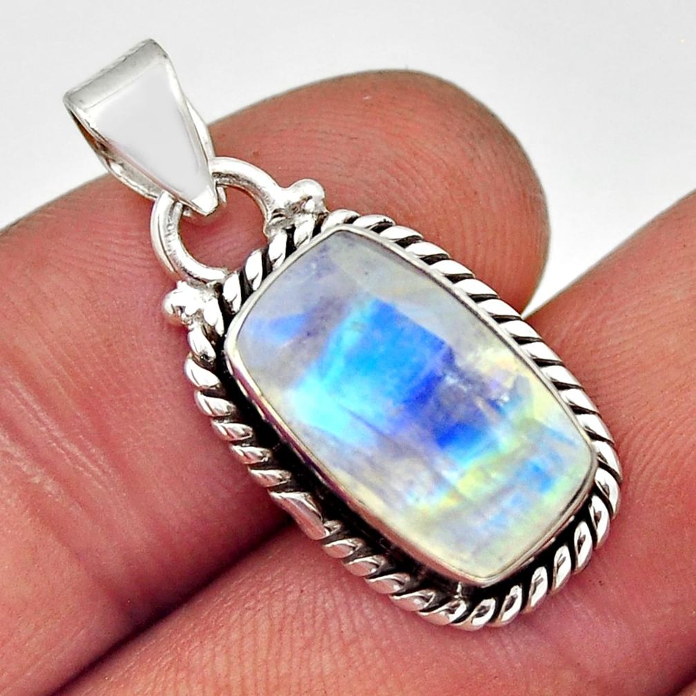 5.29cts natural rainbow moonstone octagan 925 sterling silver pendant n15194