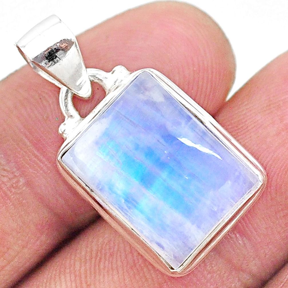 9.99cts natural rainbow moonstone octagan 925 sterling silver pendant t23729