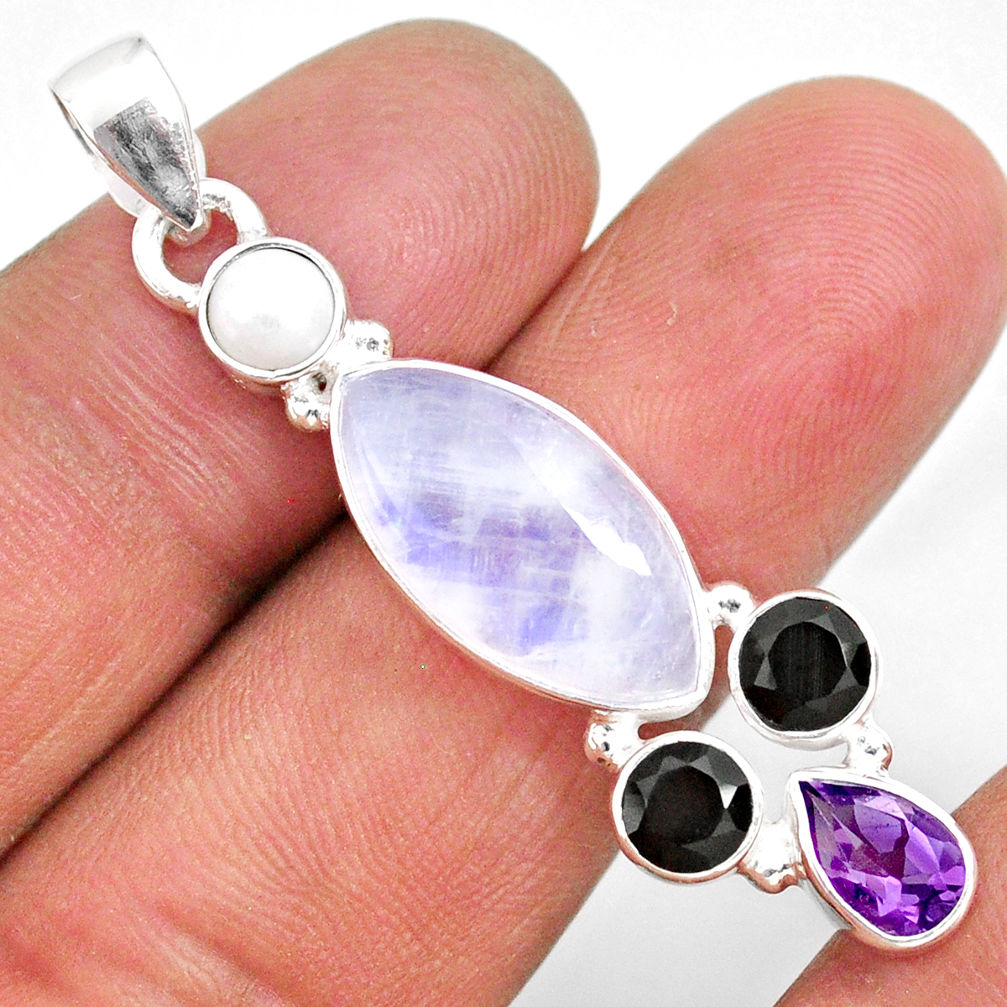 13.67cts natural rainbow moonstone onyx 925 sterling silver pendant r63670