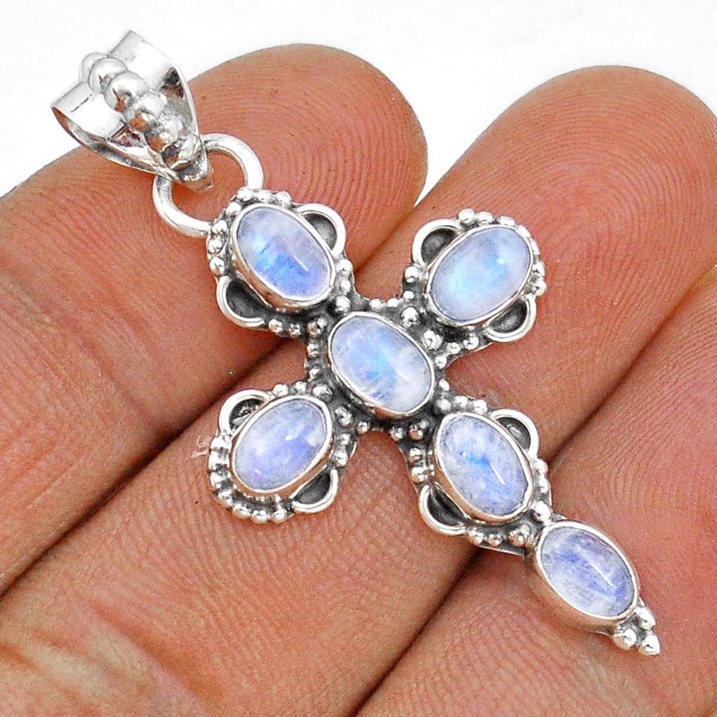 6.30cts natural rainbow moonstone oval sterling silver holy cross pendant y1292