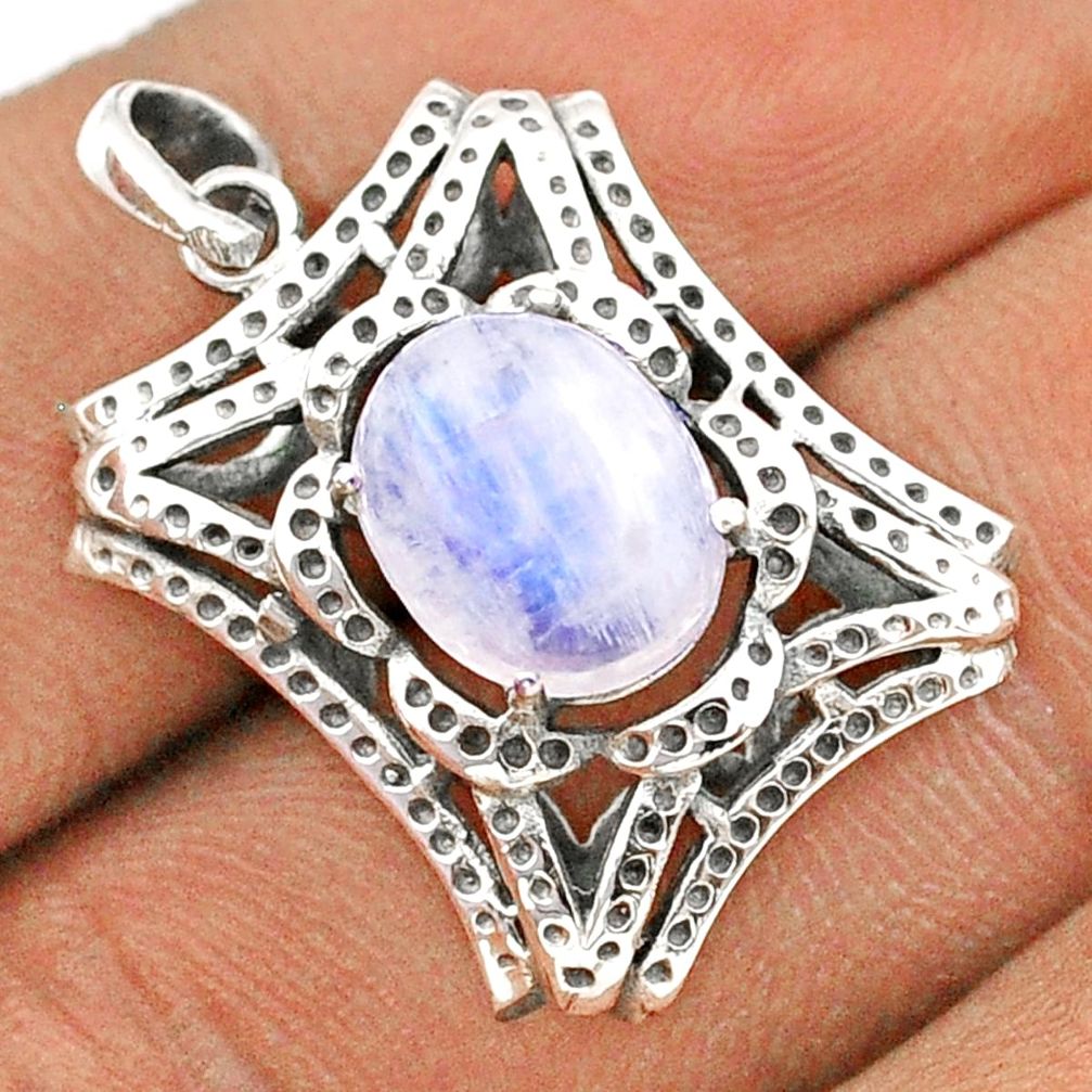 4.31cts natural rainbow moonstone oval sterling silver pendant jewelry t86396