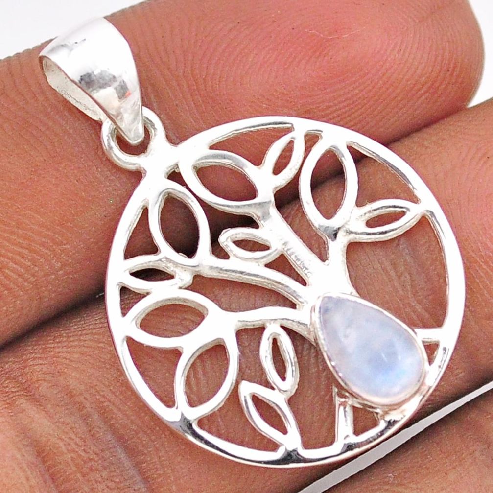 1.94cts natural rainbow moonstone pear 925 silver tree of life pendant t88577