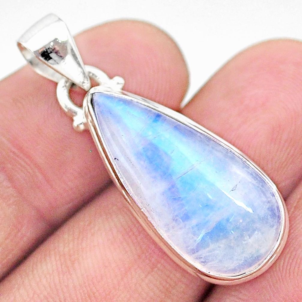 12.39cts natural rainbow moonstone pear 925 sterling silver pendant t23736
