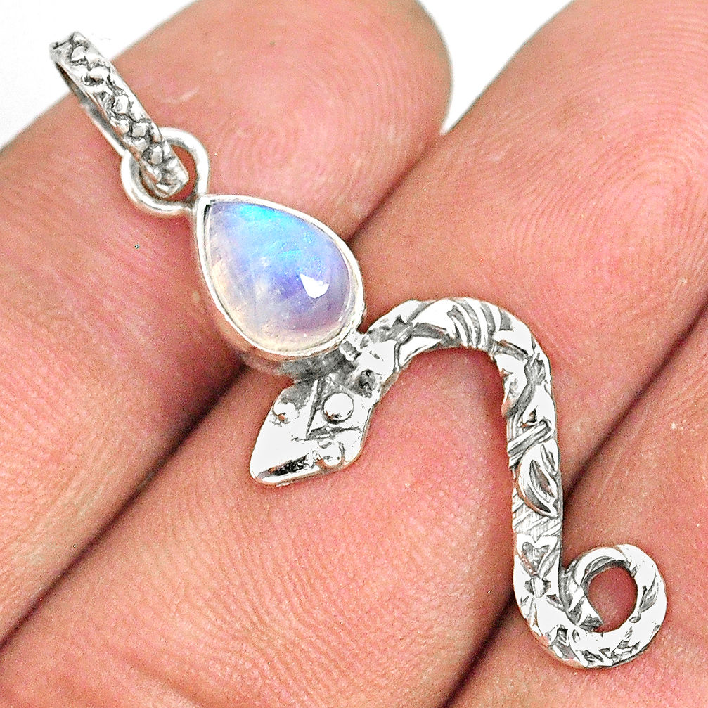 2.50cts natural rainbow moonstone pear 925 sterling silver snake pendant r78420