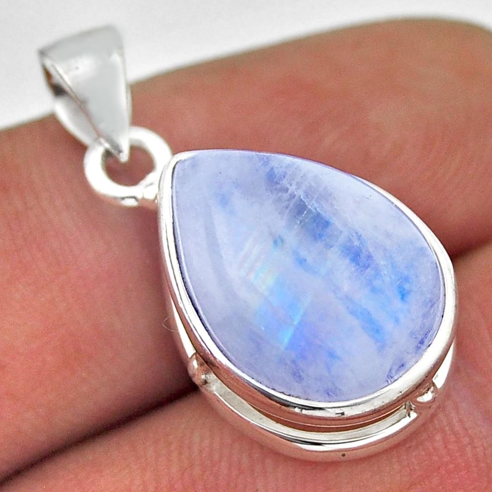 8.73cts natural rainbow moonstone pear sterling silver pendant jewelry n35339
