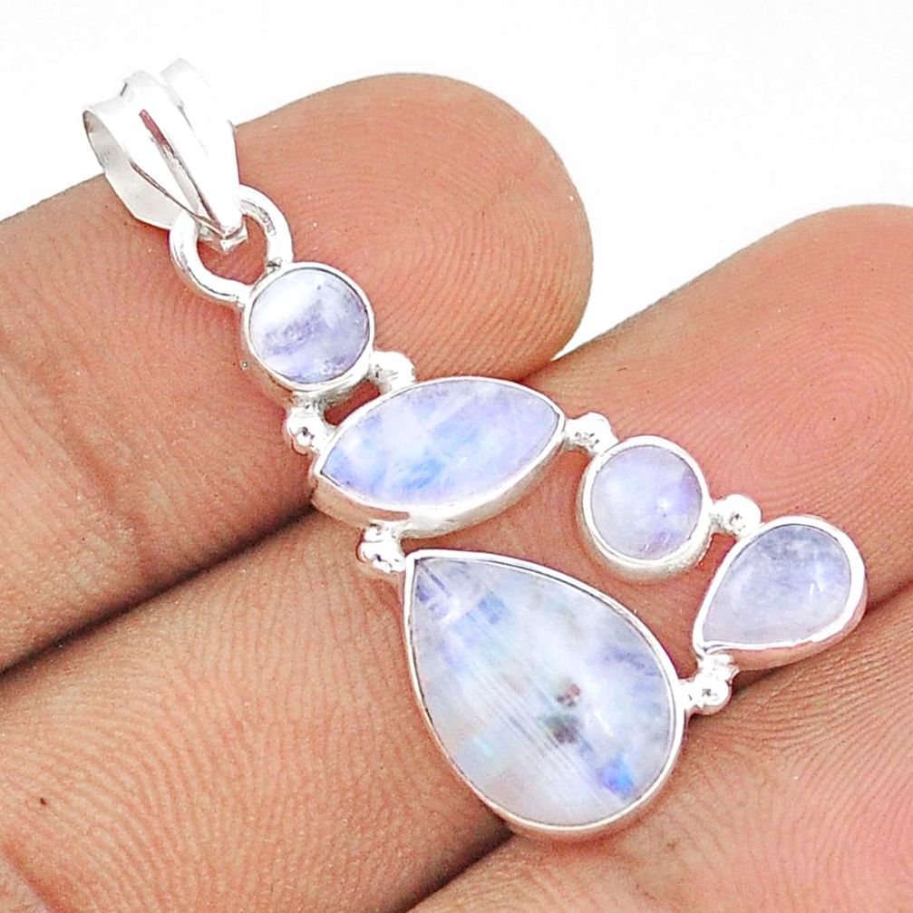 10.39cts natural rainbow moonstone pear sterling silver pendant jewelry u28057