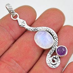 6.19cts natural rainbow moonstone purple amethyst silver snake pendant y26197