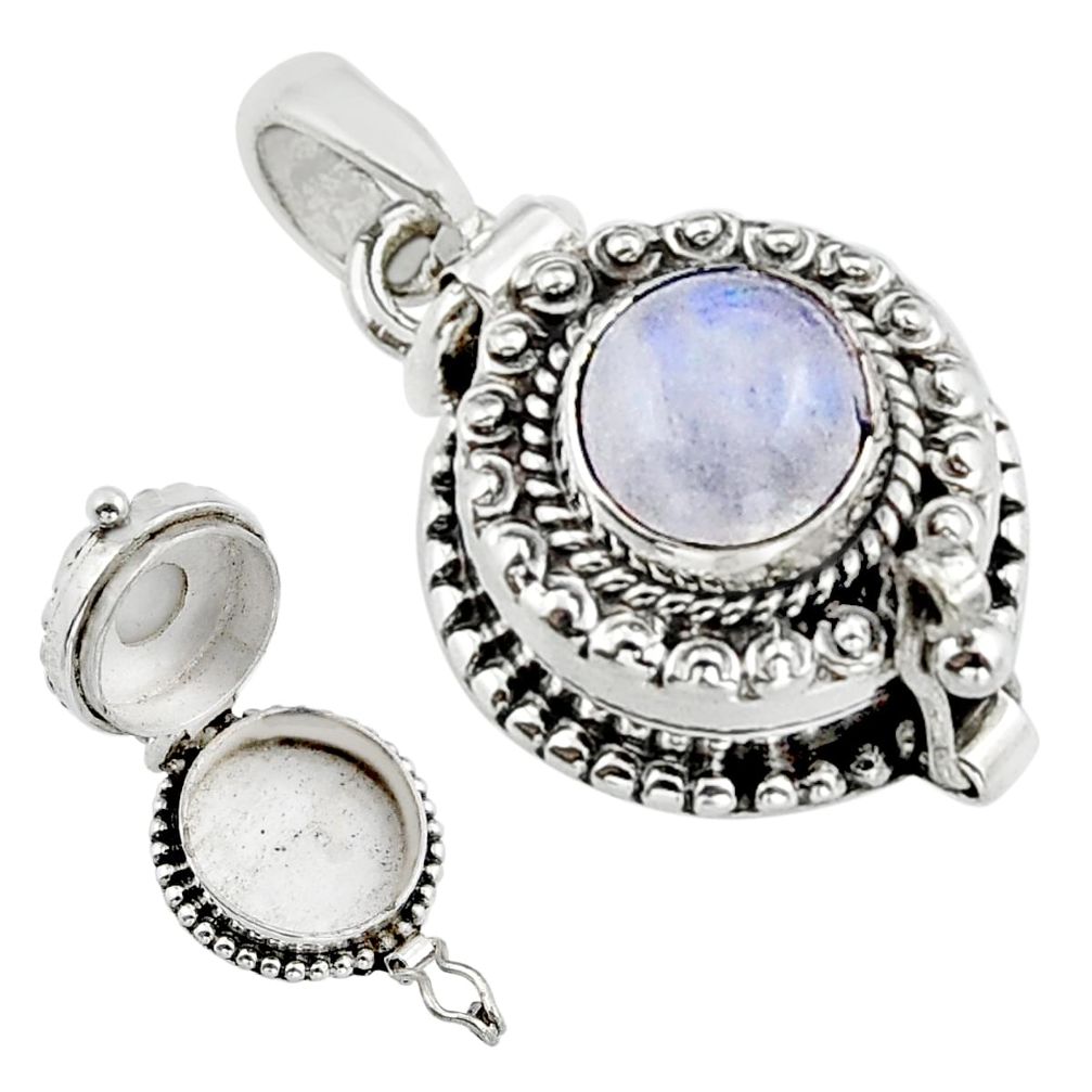 2.30cts natural rainbow moonstone round 925 silver poison box pendant y26780
