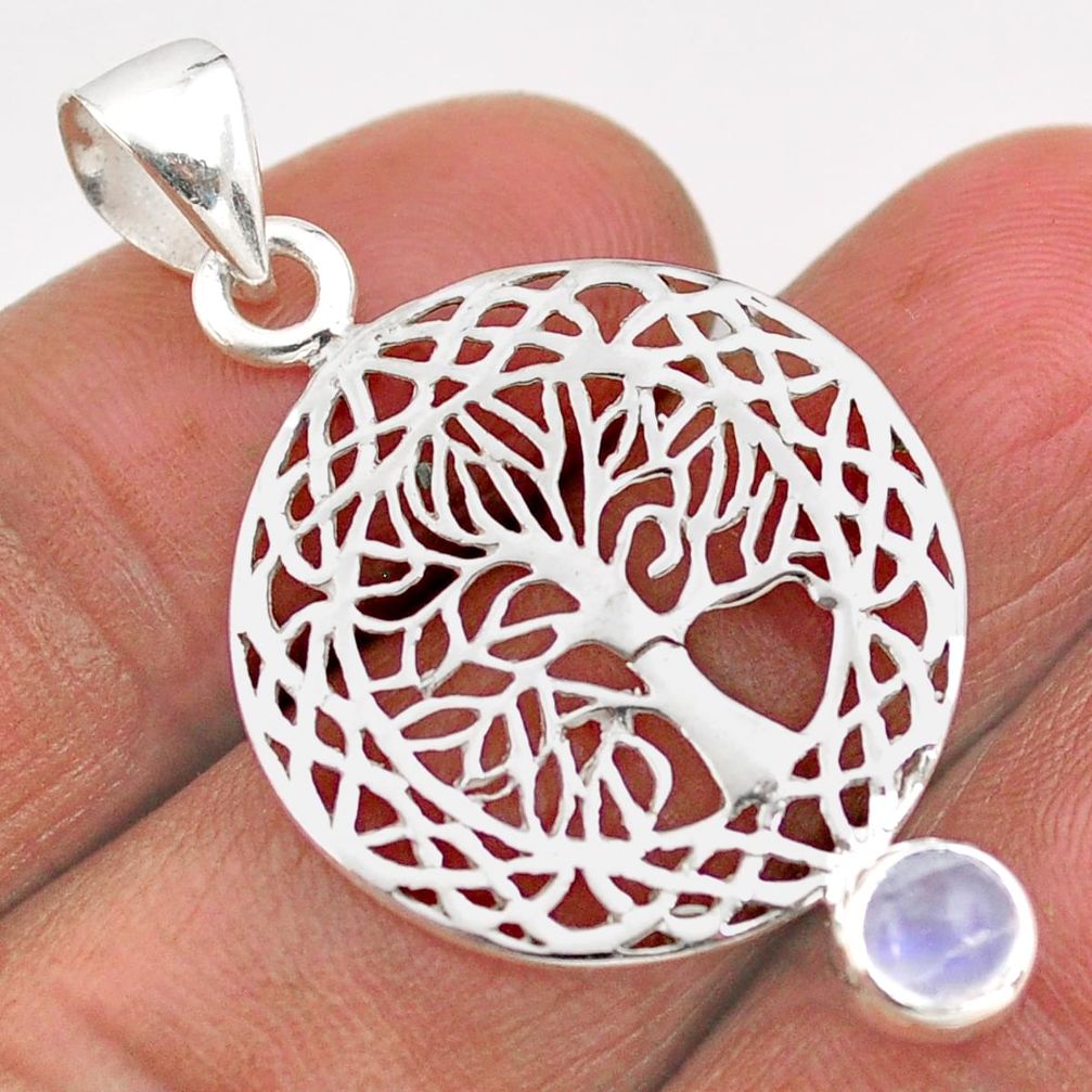 0.79cts natural rainbow moonstone round 925 silver tree of life pendant t88435