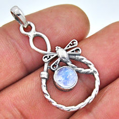 0.94cts natural rainbow moonstone round 925 sterling silver snake pendant n45136