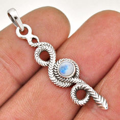 0.87cts natural rainbow moonstone round 925 sterling silver snake pendant n45138