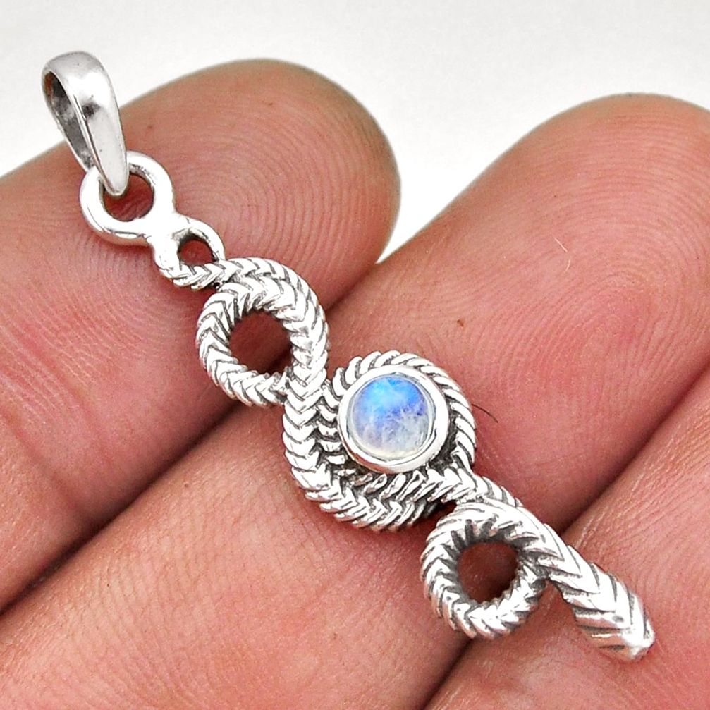 0.87cts natural rainbow moonstone round 925 sterling silver snake pendant n45140