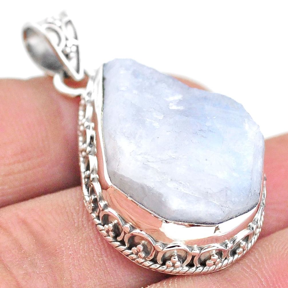 24.45cts natural rainbow moonstone slice raw 925 silver pendant t20830
