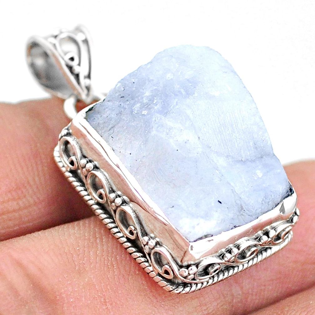 21.78cts natural rainbow moonstone slice raw 925 silver pendant t20832