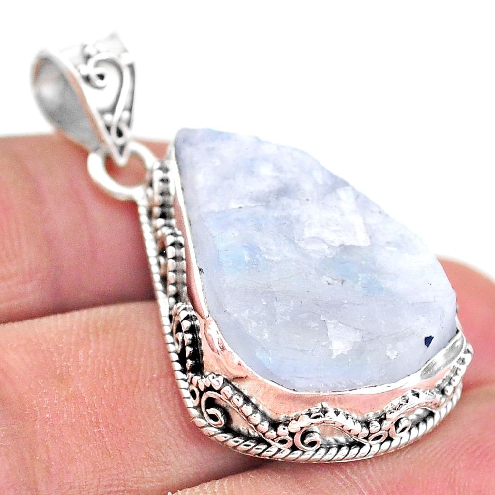 22.68cts natural rainbow moonstone slice raw 925 silver pendant t20834