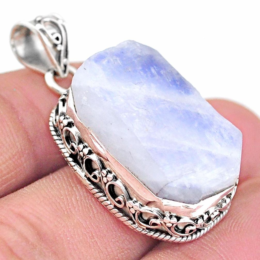 25.63cts natural rainbow moonstone slice raw 925 silver pendant t20837