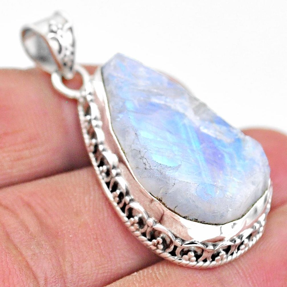 25.15cts natural rainbow moonstone slice raw 925 silver pendant t20840