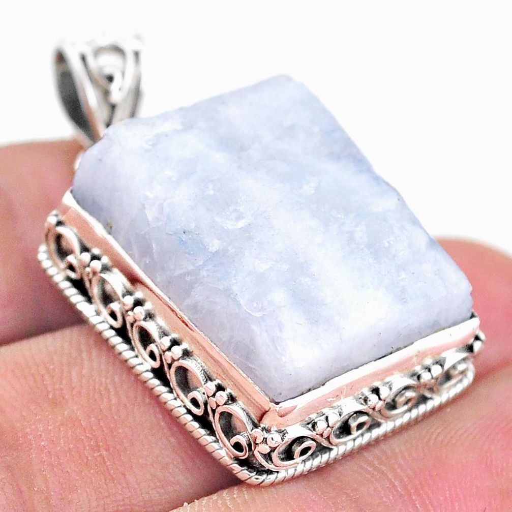 28.70cts natural rainbow moonstone slice raw fancy 925 silver pendant t20833