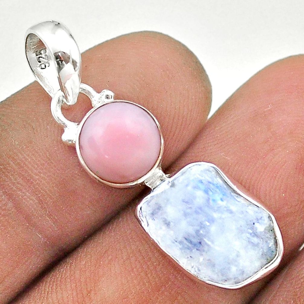 8.84cts natural rainbow moonstone slice rough opal 925 silver pendant t69882