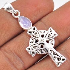 1.95cts natural rainbow moonstone sterling silver celtic cross pendant t88865