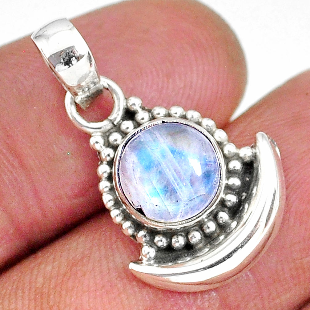 2.98cts natural rainbow moonstone sterling silver moon pendant jewelry r89458