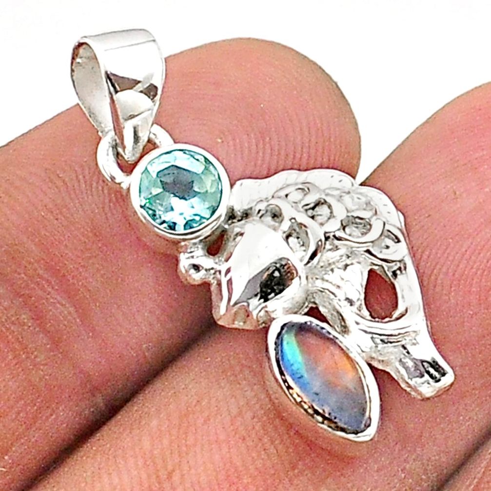 2.53cts natural rainbow moonstone topaz 925 sterling silver fish pendant t66521