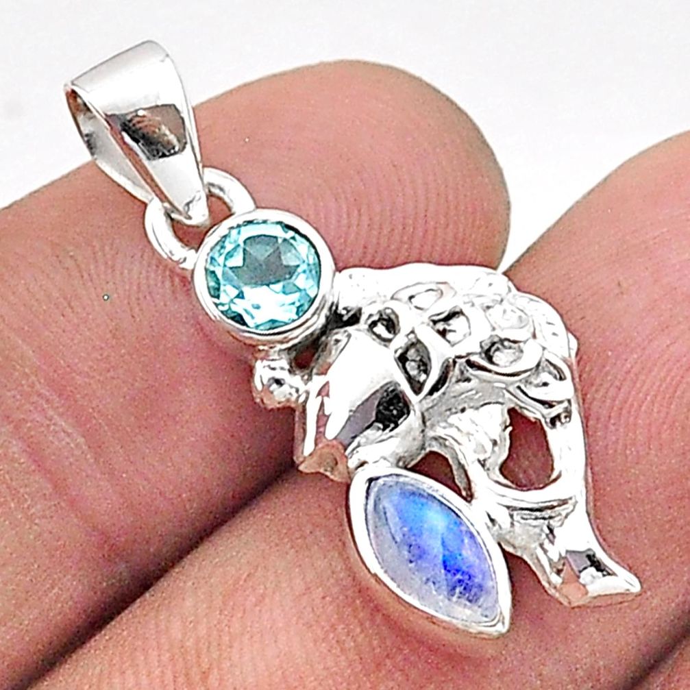 2.37cts natural rainbow moonstone topaz 925 sterling silver fish pendant t66529