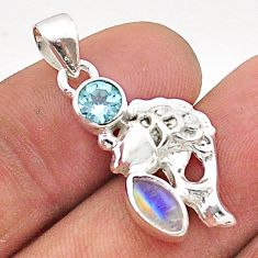 2.44cts natural rainbow moonstone topaz 925 sterling silver fish pendant t66535