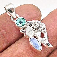 2.50cts natural rainbow moonstone topaz 925 sterling silver fish pendant t66537