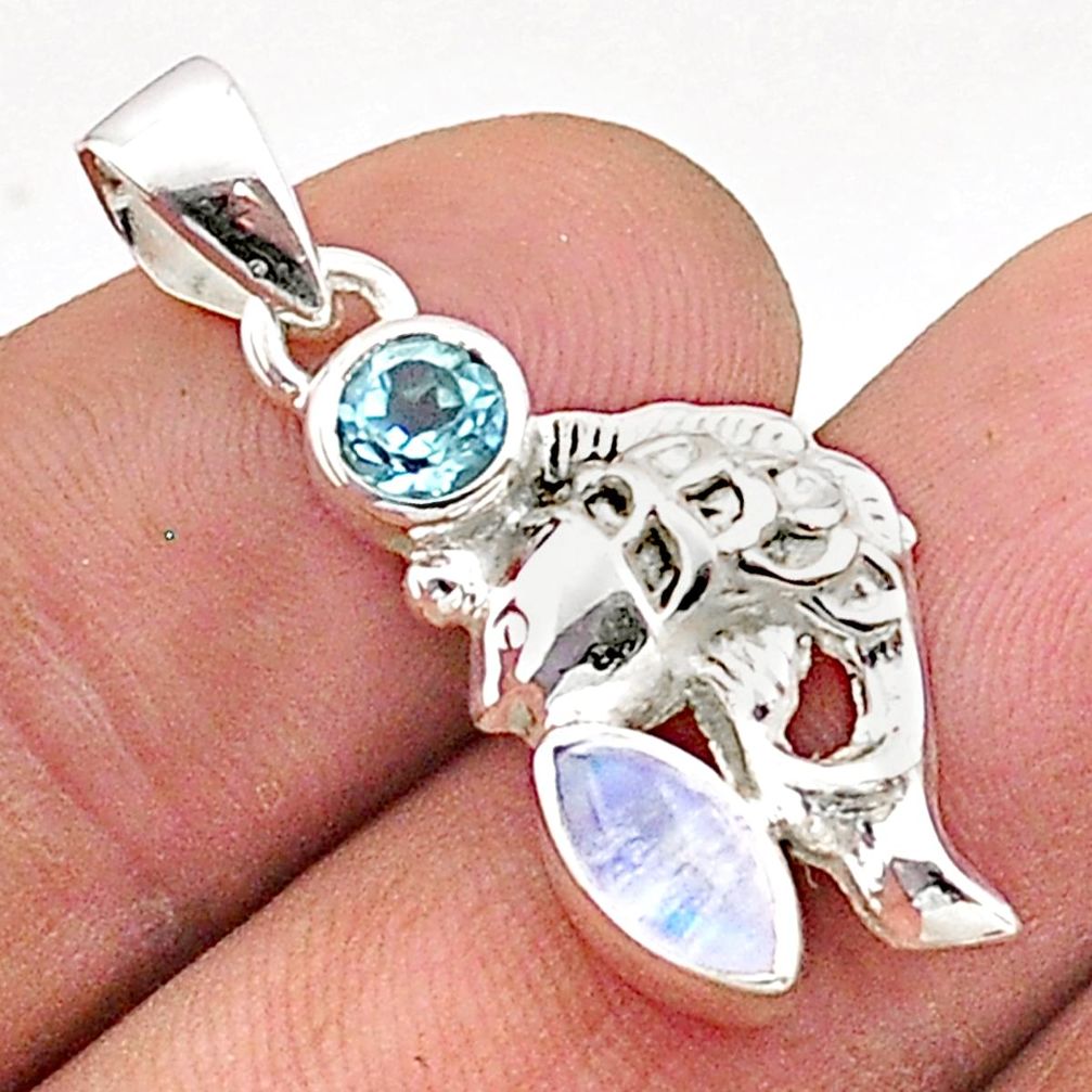 2.37cts natural rainbow moonstone topaz 925 sterling silver fish pendant t66539