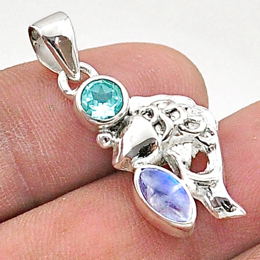 2.49cts natural rainbow moonstone topaz 925 sterling silver fish pendant t66543