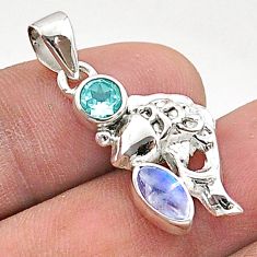 2.49cts natural rainbow moonstone topaz 925 sterling silver fish pendant t66543