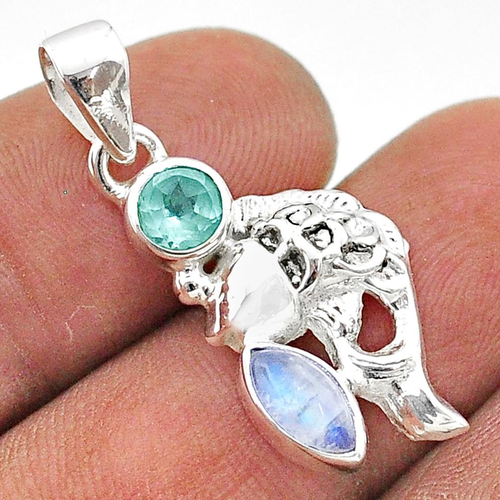 2.44cts natural rainbow moonstone topaz 925 sterling silver fish pendant t67767