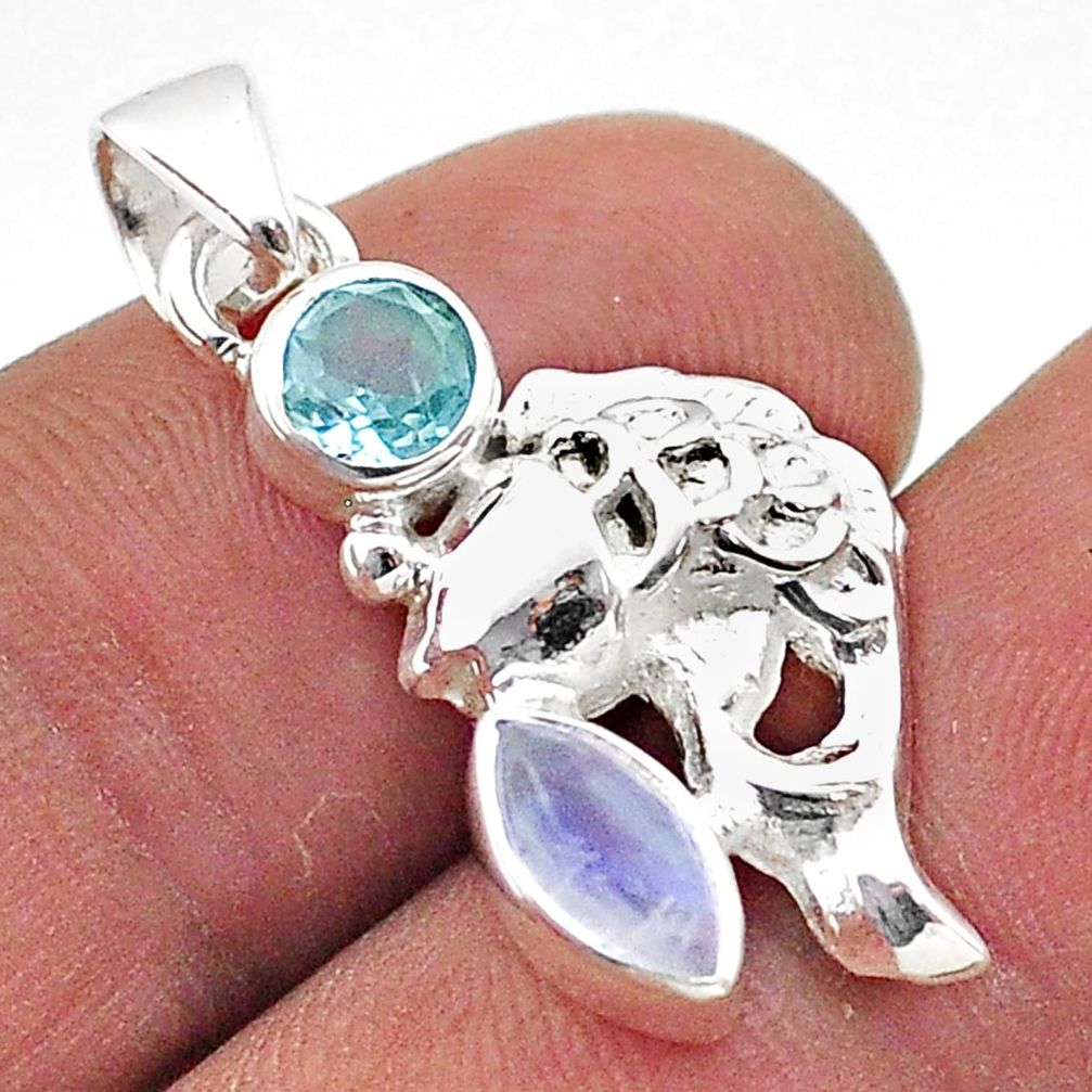 2.44cts natural rainbow moonstone topaz 925 sterling silver fish pendant t67768