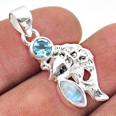 2.61cts natural rainbow moonstone topaz 925 sterling silver fish pendant t67777